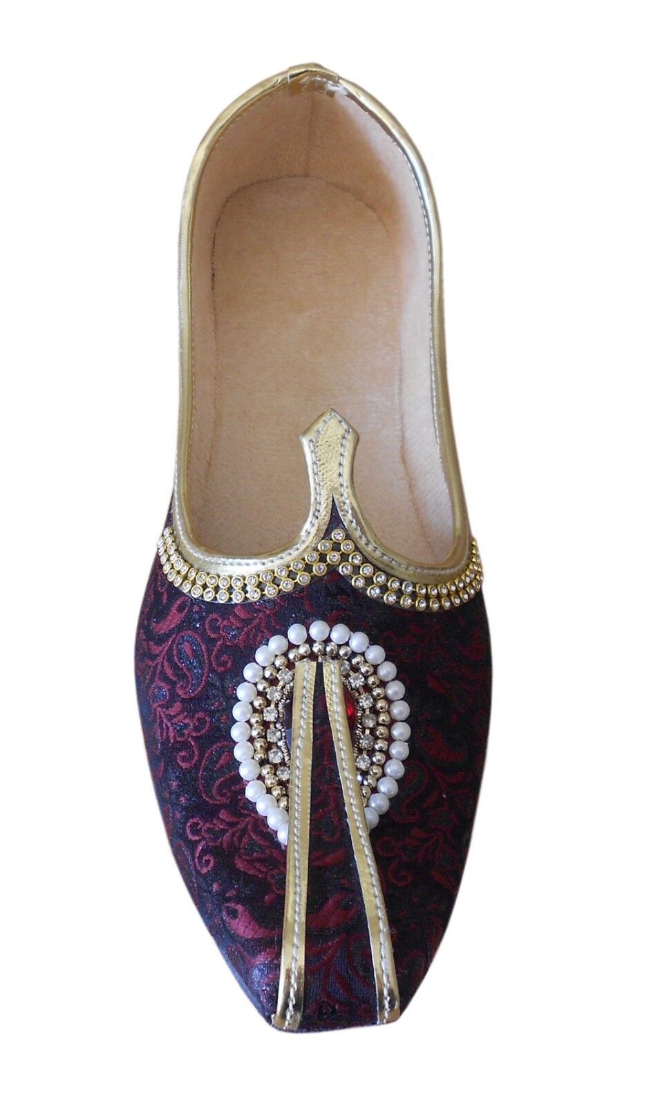 By Kalra Creations Men Shoes Indian Wedding Jutties Handmade Punjabi Maroon & Black Mojaries Groom Flip-Flops Flat US 6-11