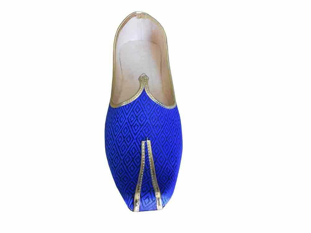 By Kalra Creations Men Shoes Indian Sherwani Leather Mojaries Groom Blue Jutties Punjabi Flip-Flops Flat US 14-15