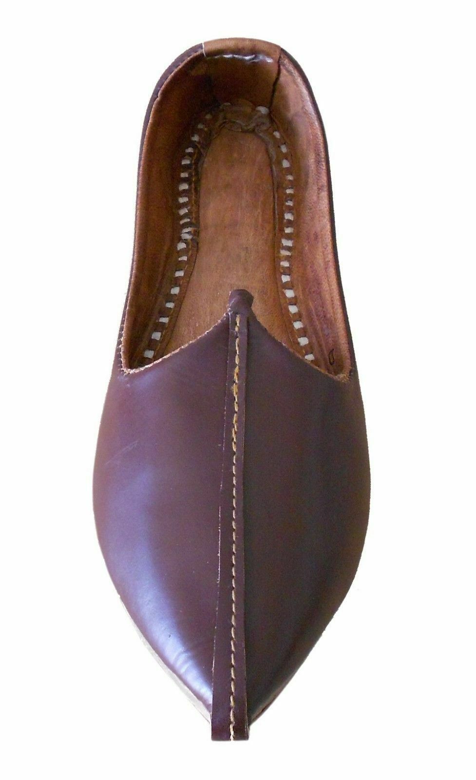 By Kalra Creations Men Shoes Indian Handmade Espadrilles Jutties Brown Leather Mojaries Flip-Flops Flat US 8