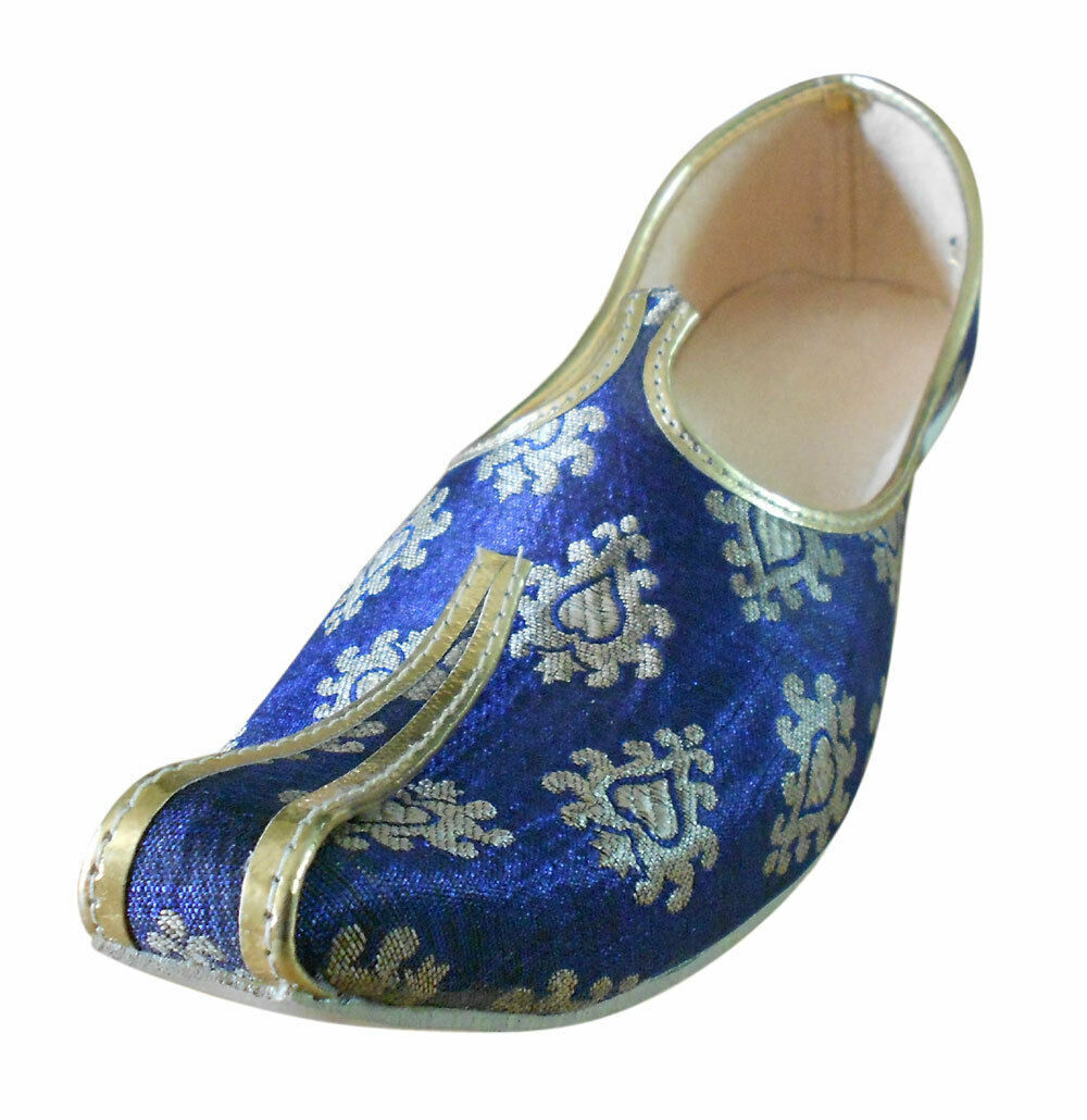By Kalra Creations Men Shoes Indian Handmade Jutties Sherwani Blue Mojaries Loafers Slip On Flip Flops US 7
