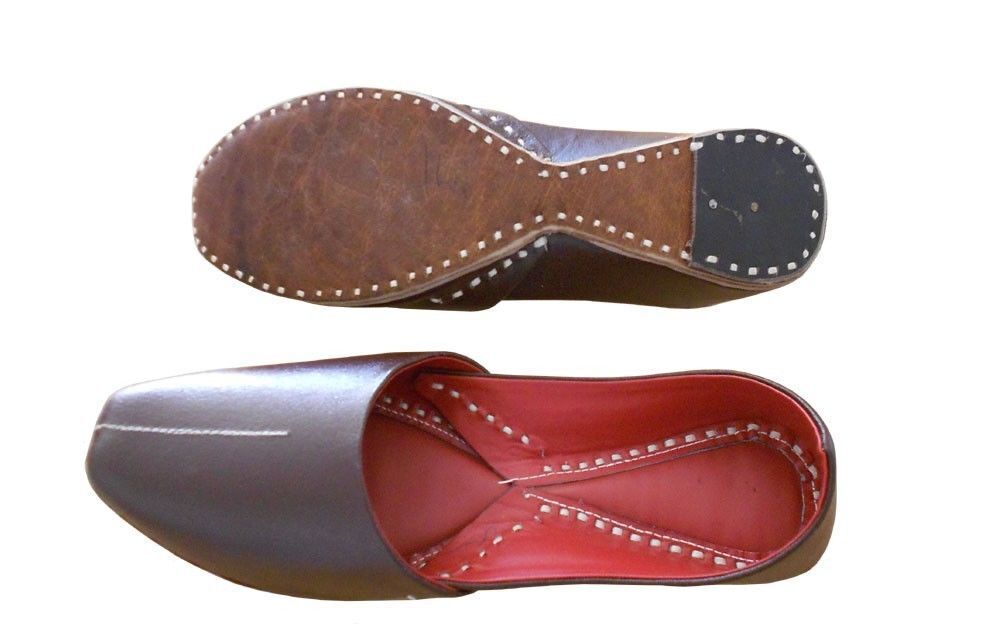 By Kalra Creations Men Shoes Indian Wedding Handmade Brown Leather Mojaries Punjabi Jutties Khussa Flip-Flops Flat US 9