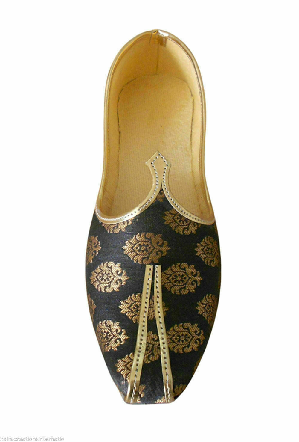 By Kalra Creations Men Shoes Indian Wedding Punjabi Khussa Handmade Leather Black Mojaries Flip Flops US 6