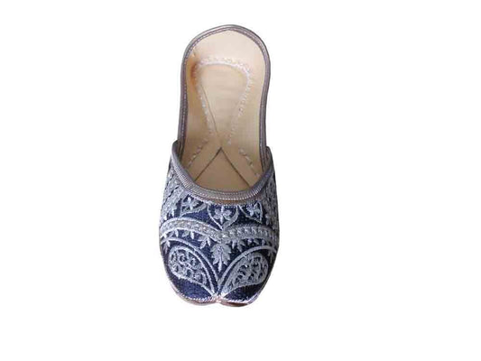 Women Shoes Indian Leather Black Mojaries Punjabi Ballerinas Jutties Flip-Flops Flat US 8.5
