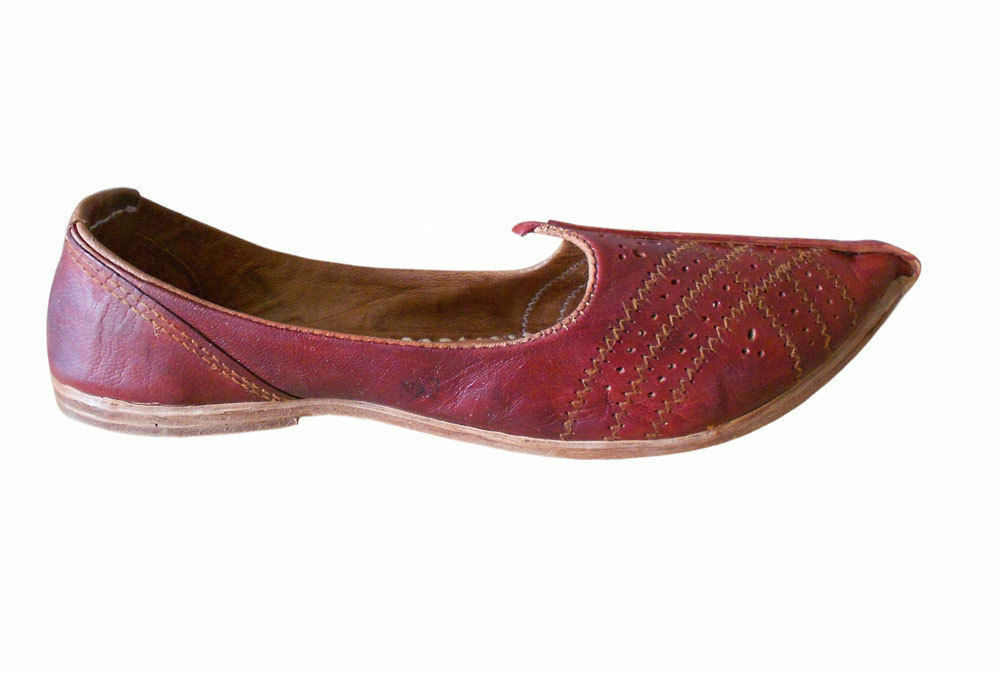 By Kalra Creations Men Shoes Leather Mojaries Indian Handmade Genuine Cherry Jutties Flip-Flops Flat US 9