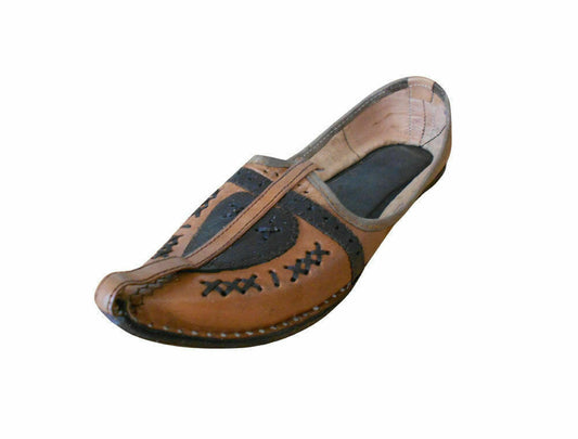 Men Shoes Indian Designer Khussa Ethnic Leather Mojaries Handmade Brown Jutties Flip-Flops US 7
