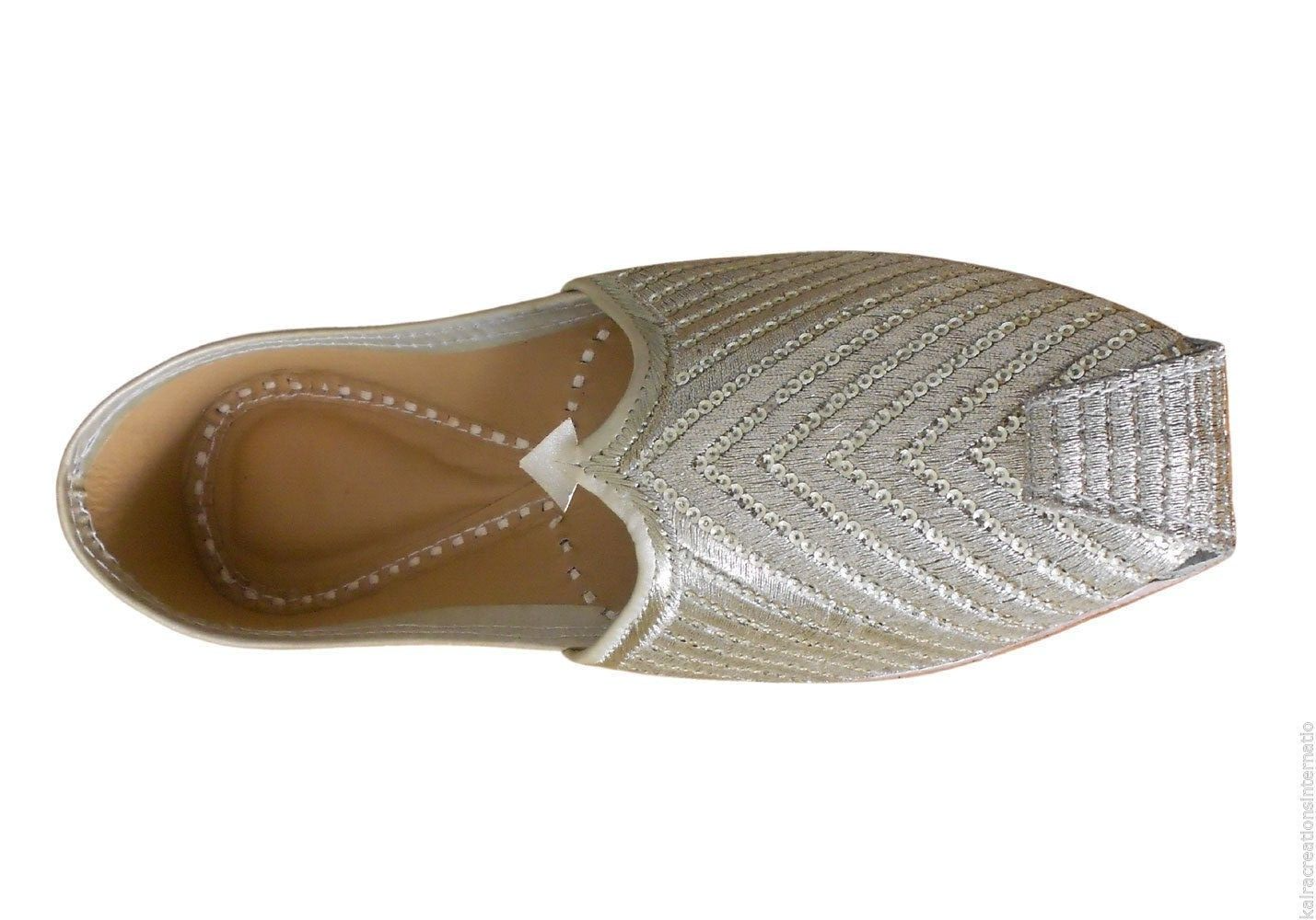 By Kalra Creations Men Shoes Indian Leather Jutties Wedding Silver Mojaries Punjabi Handmade Khussa Flip-Flops Flat US 7