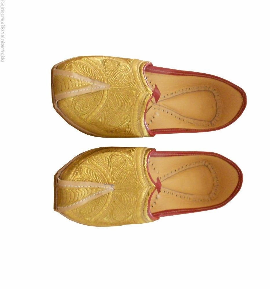 By Kalra Creations Men Shoes Traditional Leather Mojaries Cream Jutties Wedding Loafers & Slip Ons Flip-Flops Flat US 9