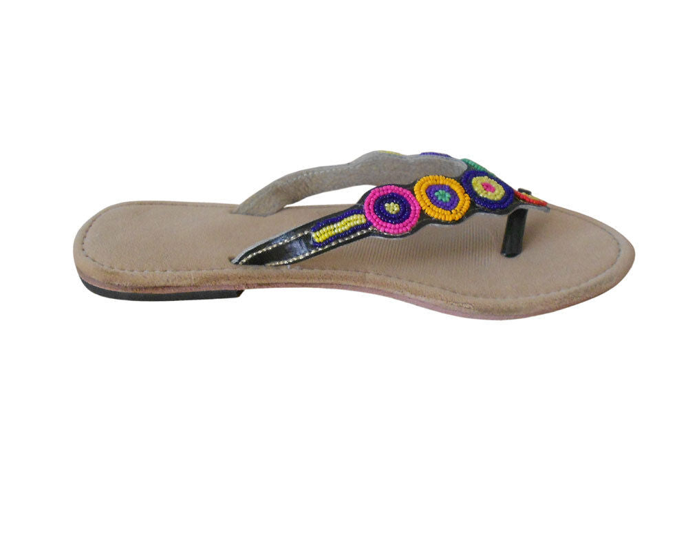 By Kalra Creations Women Slippers Indian Khussa Handmade Leather Mojaries Beaded Slip Ons Flip-Flops Flat US 6-10
