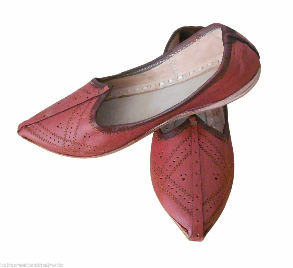 By Kalra Creations Men Shoes Indian Jutties Handmade Leather Brown Mojaries Loafers & Slip Ons Flip Flops Flat US 9