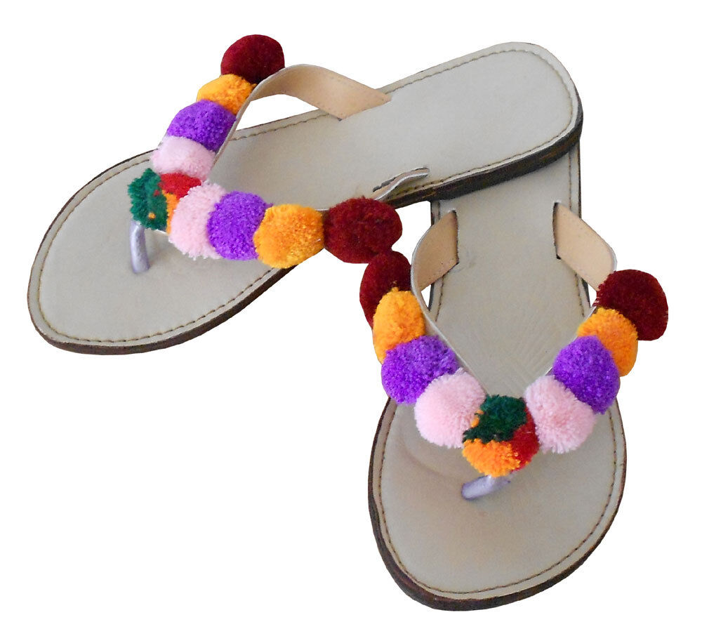 By Kalra Creations Women Slippers Indian Handmade Leather Mojaries Traditional Cream Jutties Flip-Flops US 5-8.5
