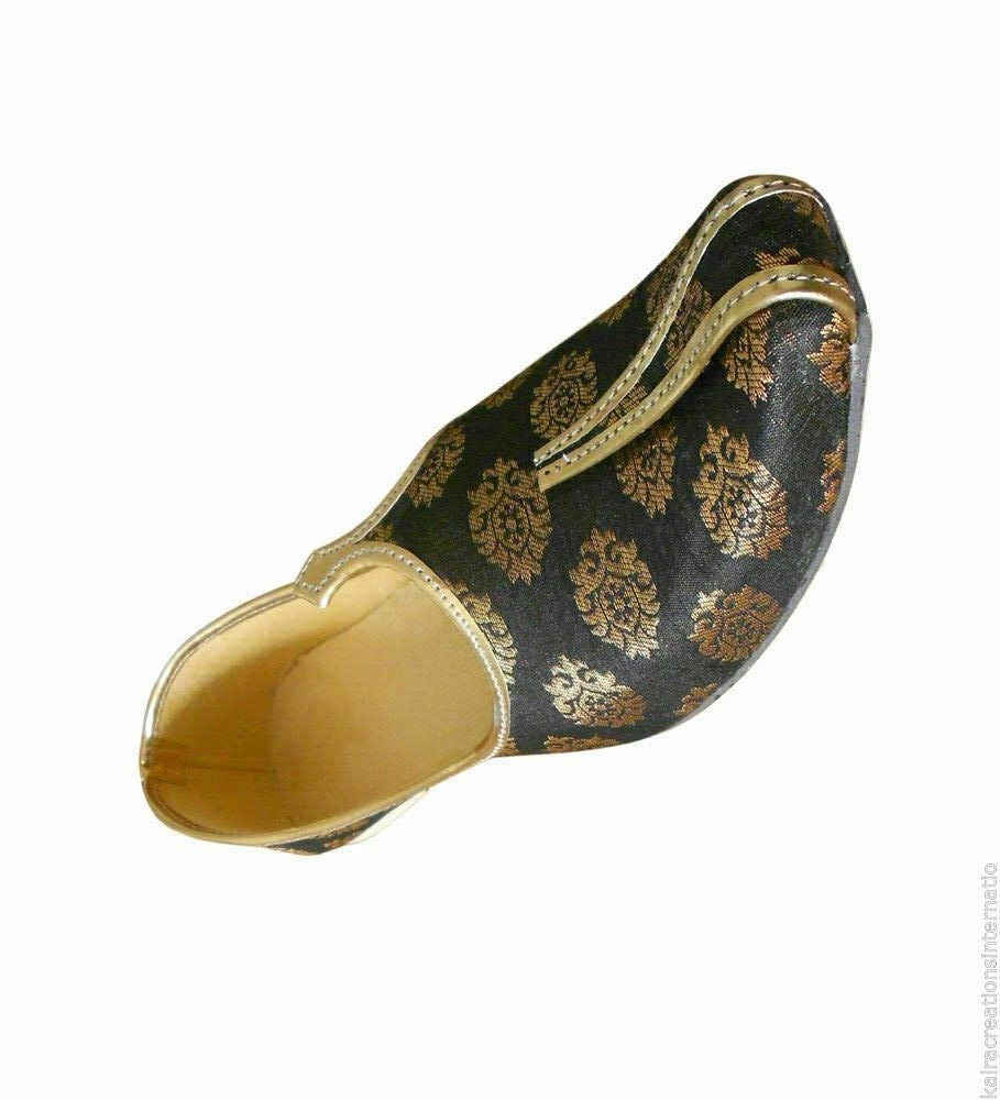 By Kalra Creations Men Shoes Indian Wedding Punjabi Khussa Handmade Leather Black Mojaries Flip Flops US 6