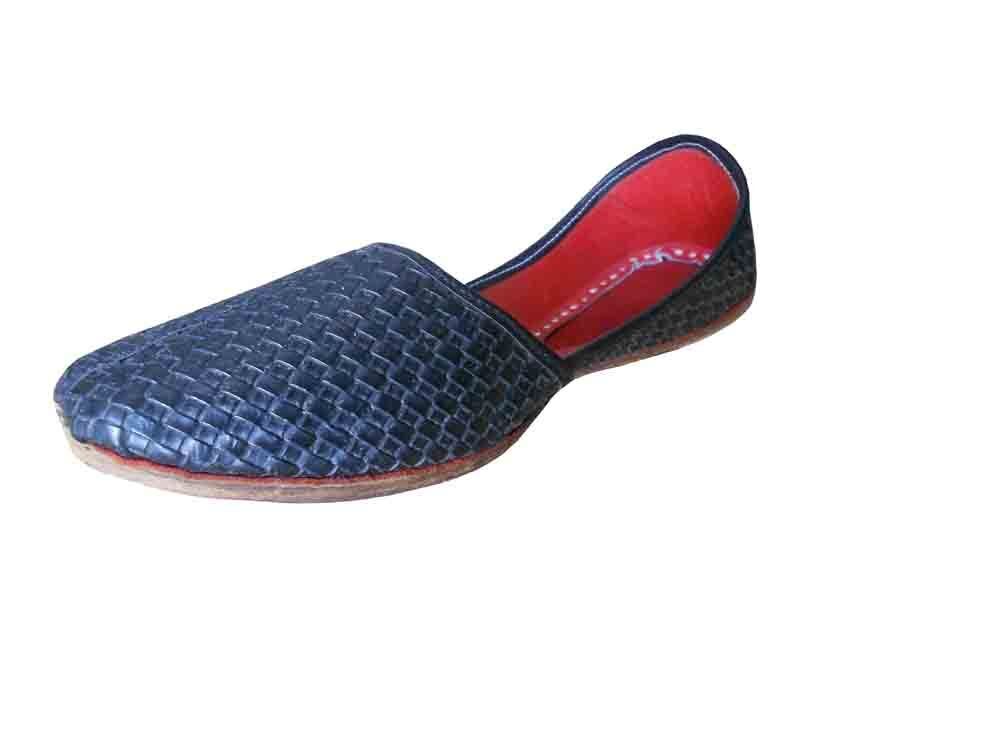 By Kalra Creations Men Shoes Handmade Leather Mojaries Indian Black Loafers Jutties Flip-Flops Flat US 8-10