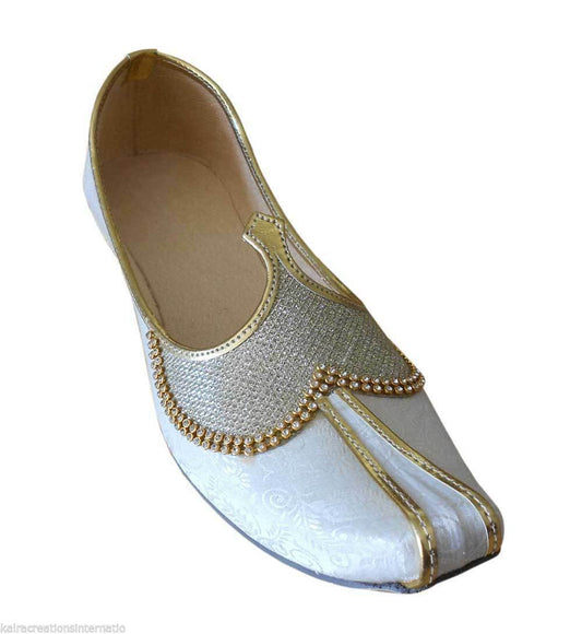 Men Shoes Indian Mojaries Wedding Jutties White Groom Khussa Loafers & Slip Ons Flip-Flops Flat US 7/8