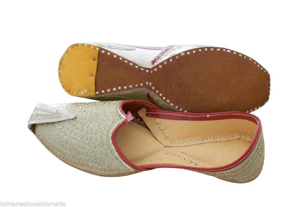 By Kalra Creations Men Shoes Handmade Traditional Cream Leather Mojaries Wedding Loafers Cream Jutties Flip-Flops Flat US 8