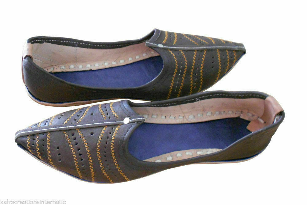 By Kalra Creations Men Shoes Traditional Indian Brown Mojaries Leather Jutties Flip-Flops Flat US 8