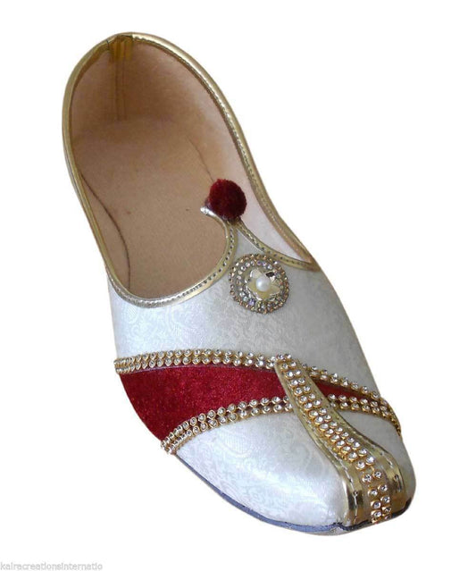 Men Shoes Indian Wedding Mojaries Handmade Cream Maroon Punjabi Jutties Groom Flip-Flops Flat US 6/7