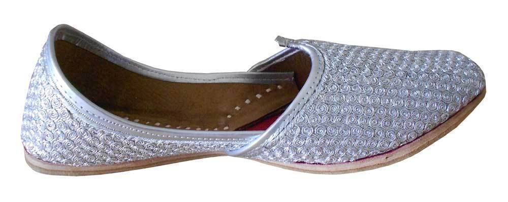 By Kalra Creations Men Shoes Traditional Leather Silver Khussa Handmade Mojaries Loafers Flip-Flops Slip Ons US 8.5-11