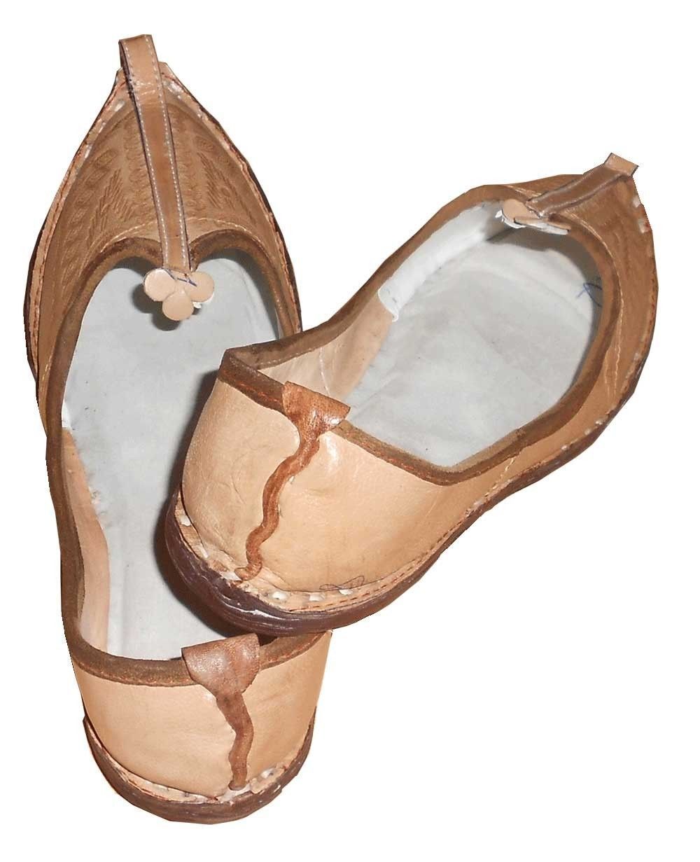 By Kalra Creations Men Shoes Handmade Indian Espadrilles Leather Jutties Cream Mojaries Flip-Flops Flat US 7