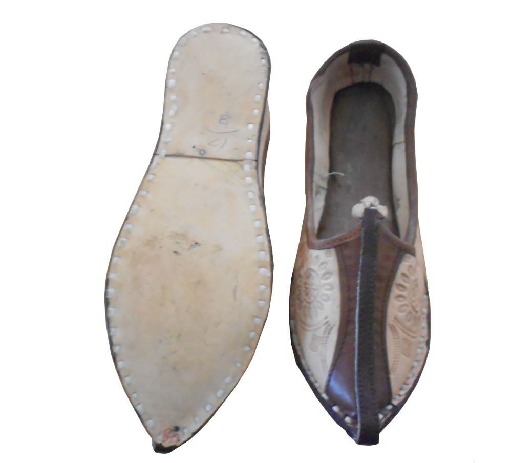 By Kalra Creations Men Shoes Traditional Khussa Handmade Cream Casual Jutties Leather Mojaries Flip-Flops Flat US 8