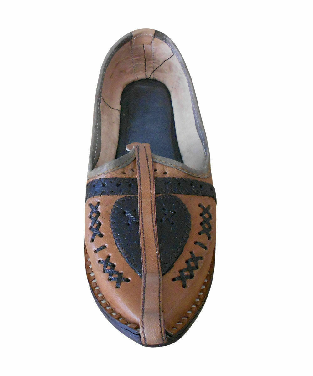 By Kalra Creations Men Shoes Indian Designer Khussa Ethnic Leather Mojaries Handmade Brown Jutties Flip-Flops US 7