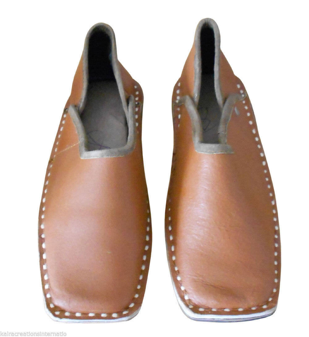 By Kalra Creations Men Shoes Traditional Handmade Punjabi Khussa Brown Leather Jutties Groom Mojaries Flip-Flops US 8-10