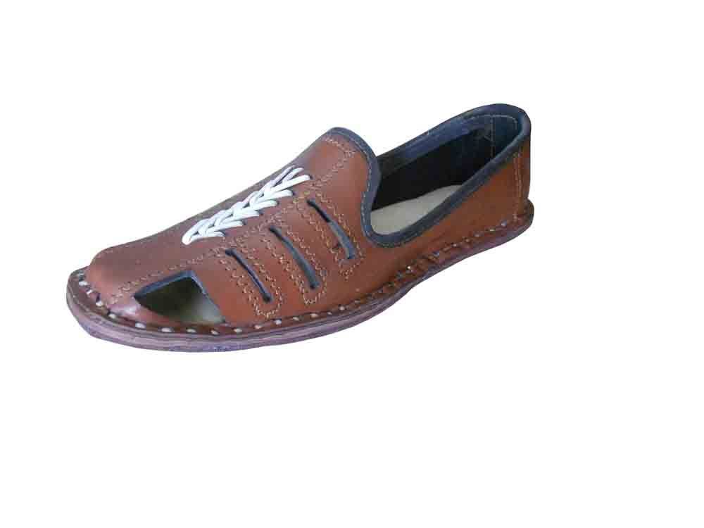 By Kalra Creations Men Shoes Handmade Jutties Leather Brown Boat Khussa Indian Mojaries Flip-Flops Flat US 8-11