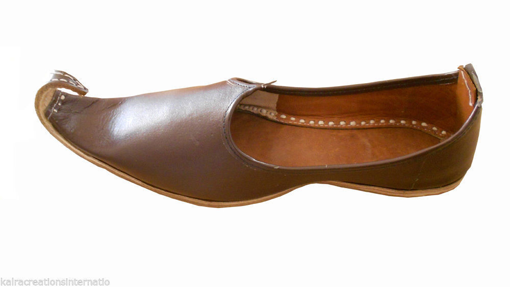By Kalra Creations Men Shoes Indian Jutties Handmade Leather Wedding Khussa Brown Mojaries Flip-Flops Flat US 8.5-13