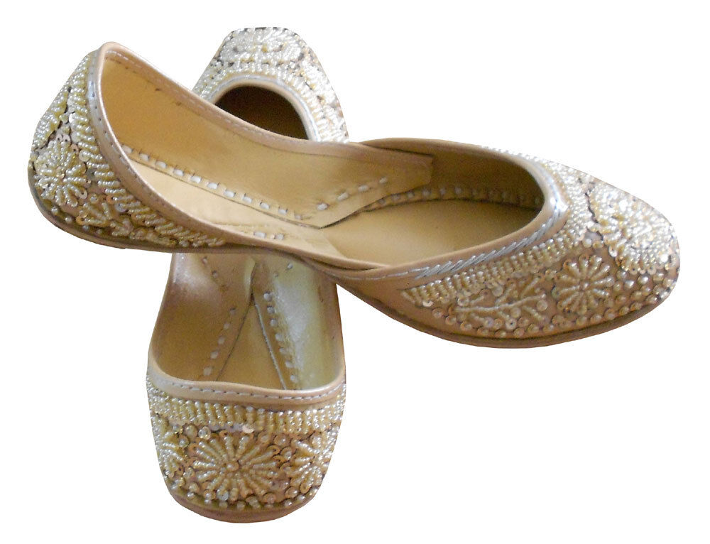 Women Shoes Indian Khussa Handmade Leather Mojaries Punjabi Jutties Flip-Flops US 9-11