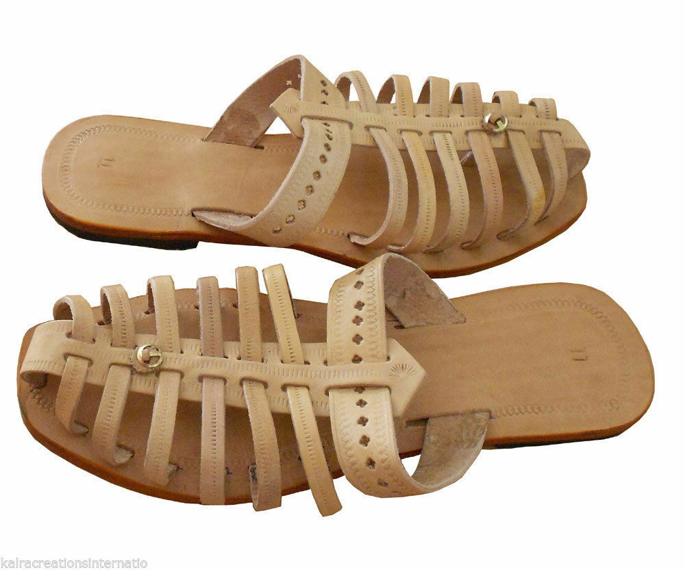 By Kalra Creations Men Slippers Indian Handmade Traditional Leather Mojaries Cream Kolhapuri Flip-Flops Flat US 7