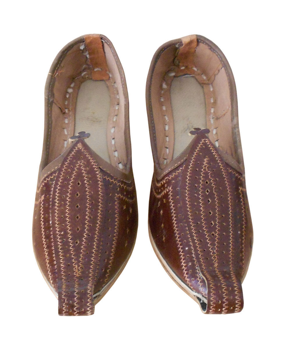 By Kalra Creations Men Shoes Mojaries Indian Khussa Jutties Handmade Brown Leather Espadrilles Flip-Flops Flat US 7