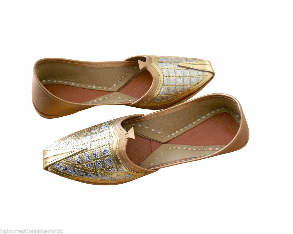 By Kalra Creations Men Shoes Handmade Mojaries Leather Brown Indian Khussa Indian Jutties Flip-Flops US 6/7