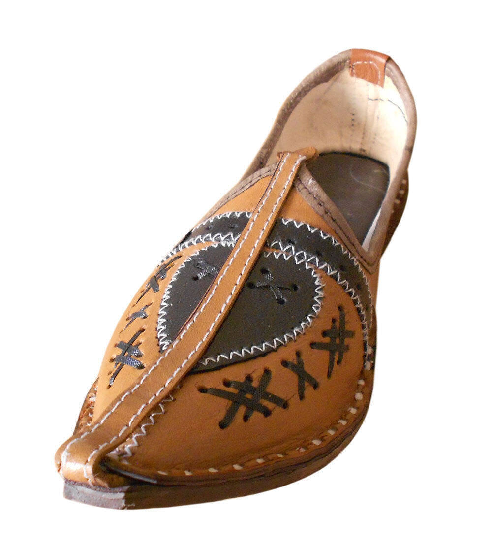 By Kalra Creations Men Shoes Leather Jutties Indian Brown Handmade Espadrilles Mojaries Flip-Flops Flat US 8