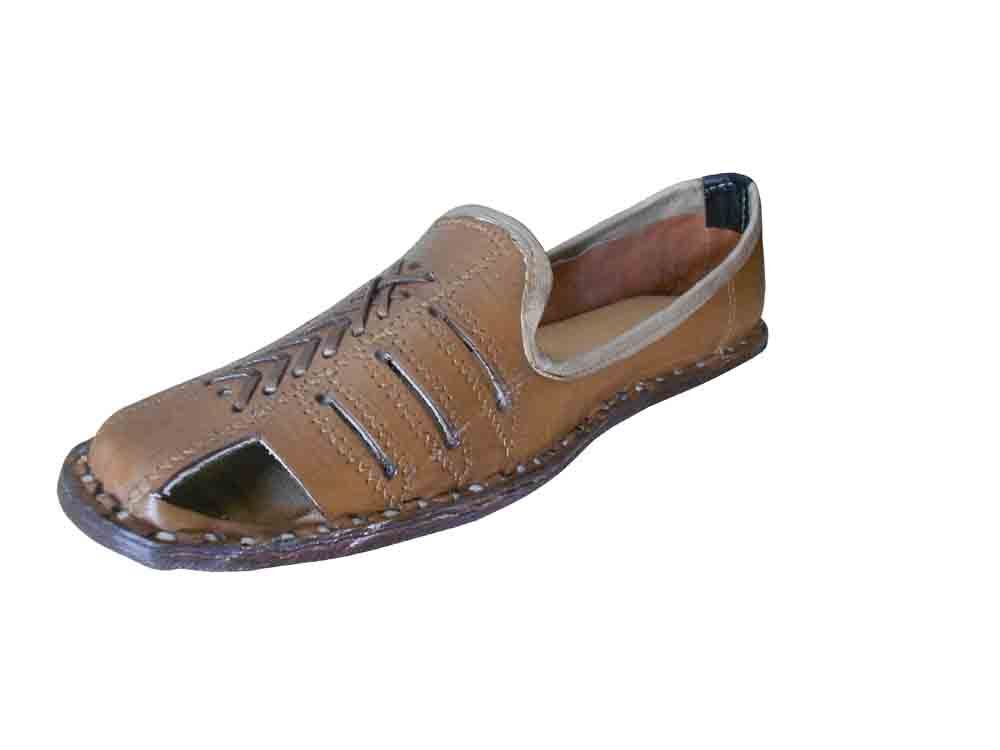 By Kalra Creations Men sandals Shoes Indian Jutties Traditional Leather Brown Mojaries Flip-Flops Flat US 8-11