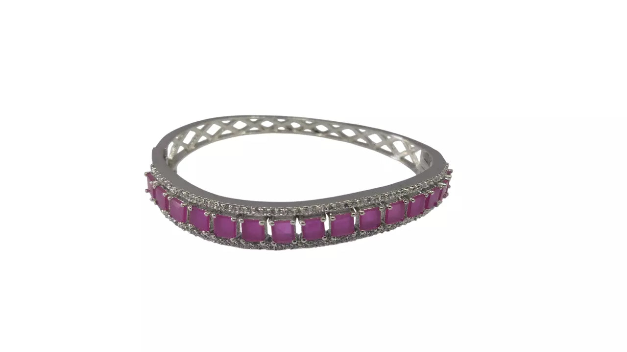 Women Bracelet Silver Plated Indian Jewelery Pink Stone Kada Bracelet AD By Kalra Creations