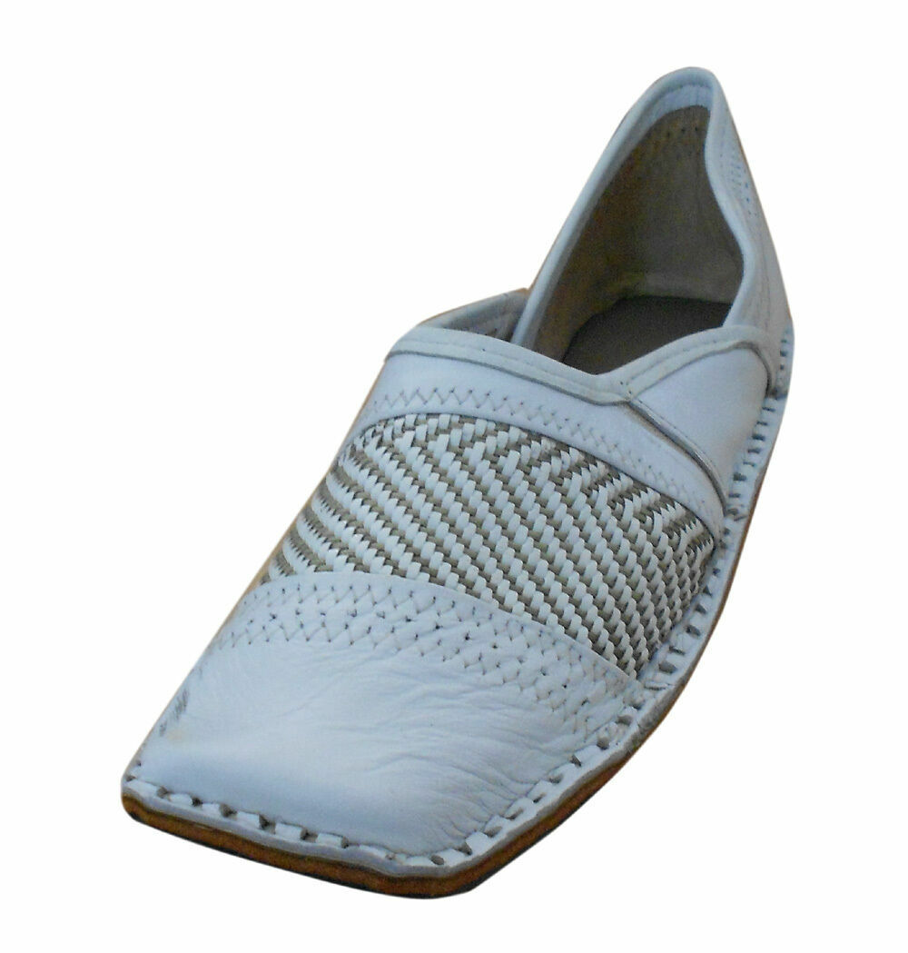 By Kalra Creations Men Shoes Indian Leather White Mojaries Handmade Brown Loafers Punjabi Jutties Flip-Flops Flat US 8