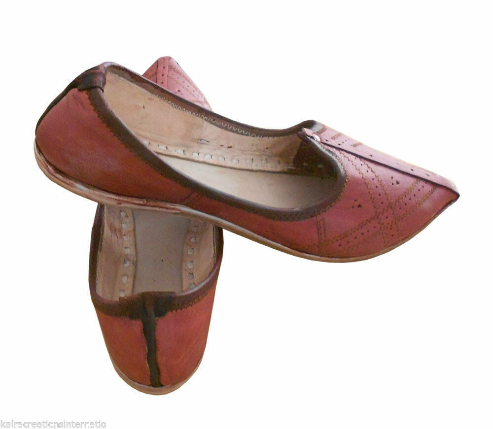By Kalra Creations Men Shoes Indian Jutties Handmade Leather Brown Mojaries Loafers & Slip Ons Flip Flops Flat US 9