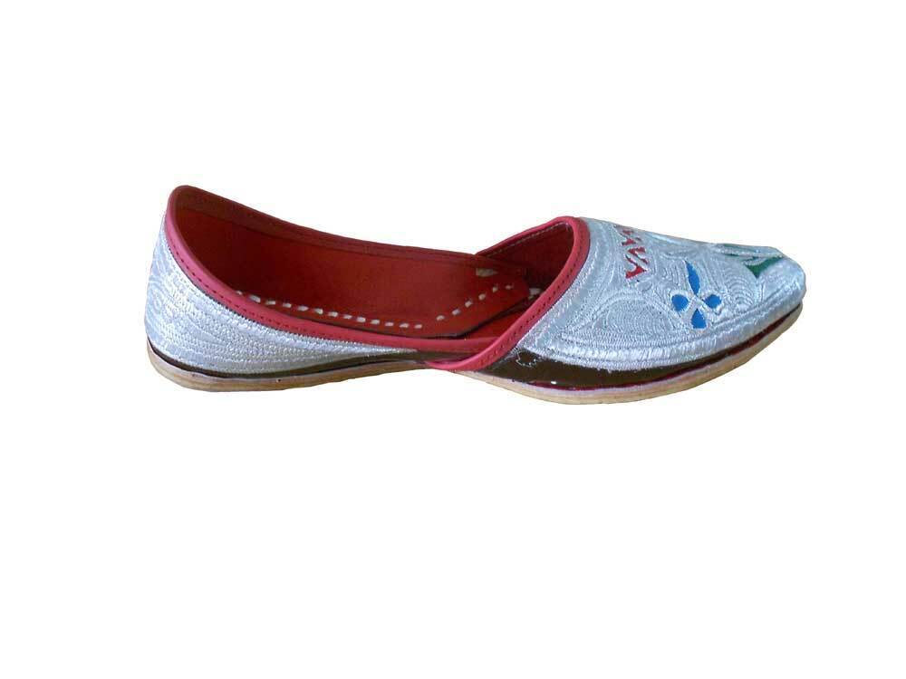 By kalra Creations Men Shoes Indian Wedding Handmade Punjabi Jutties Leather Mojaries Groom Brown With Silver Khussa Flip-Flops Flat US 8-11