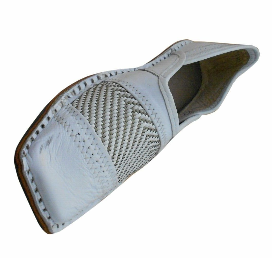 By Kalra Creations Men Shoes Indian Leather White Mojaries Handmade Brown Loafers Punjabi Jutties Flip-Flops Flat US 8