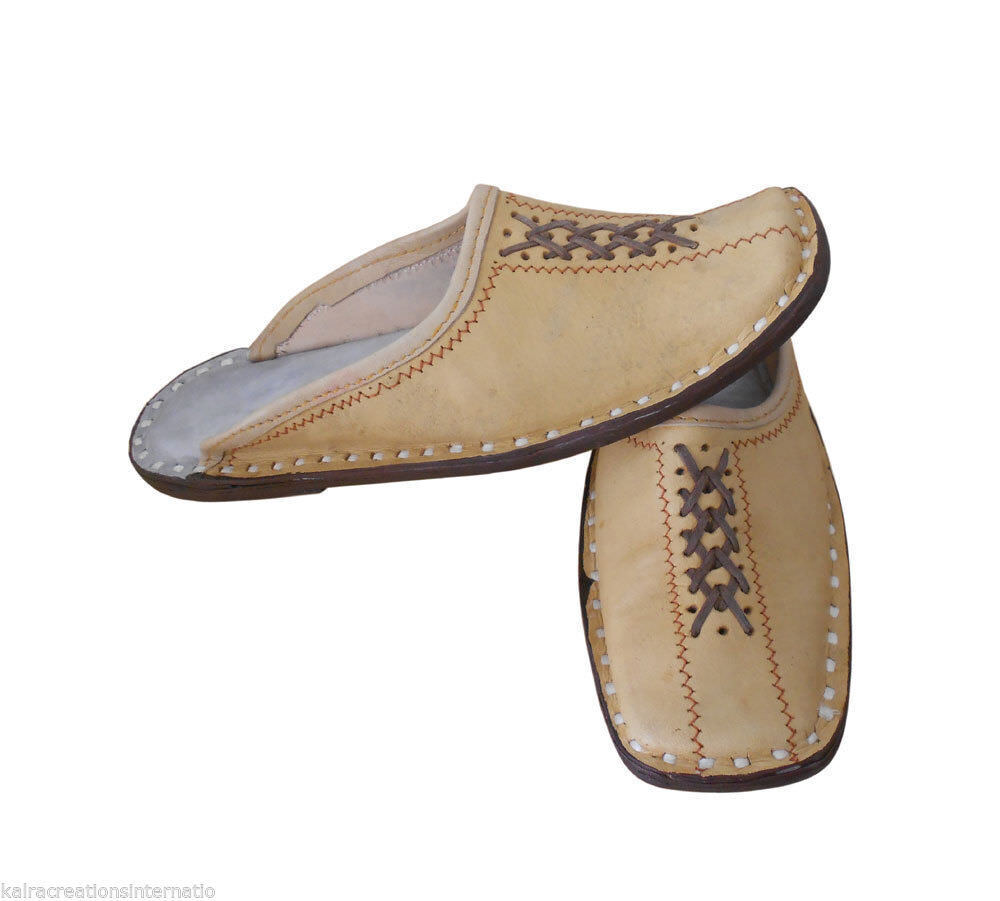 By Kalra Creations Men Slippers Open Mojaries Indian Leather Khussa Camel Clogs Flip-Flops Flat US 7