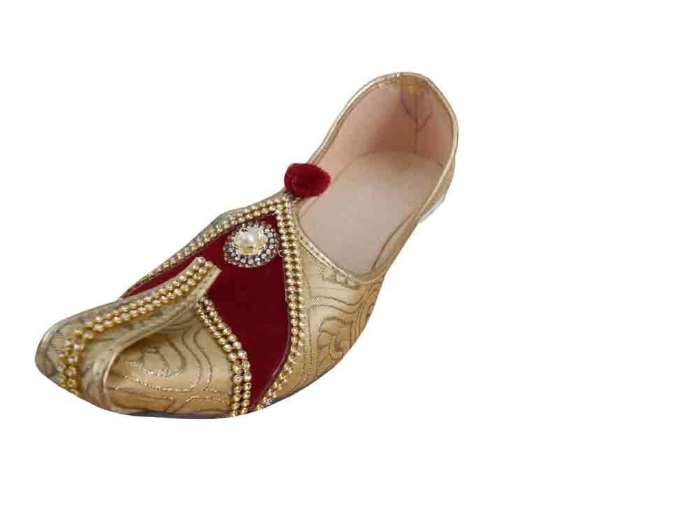 By Kalra Creations Men Shoes Indian Sherwani Handmade Punjabi Mojaries Khussa Golden Flip-Flops Flat US 6-7