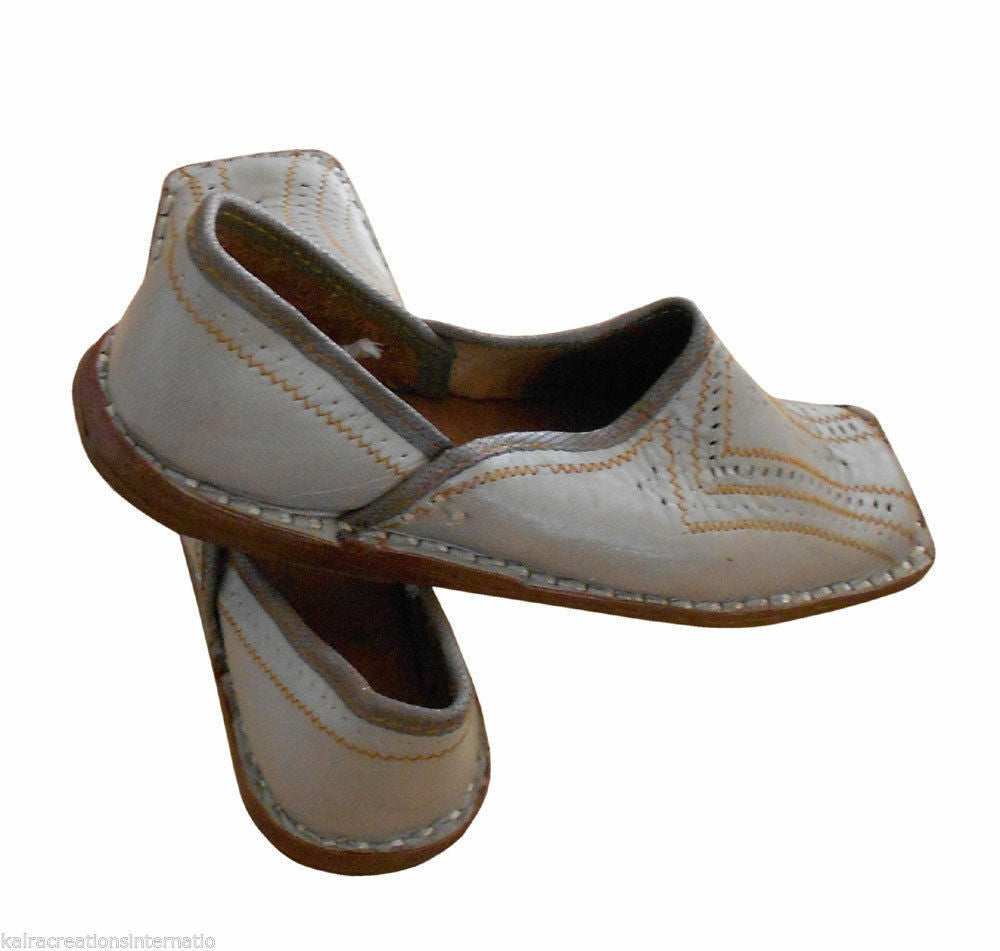 By Kalra Creations Men Shoes Indian Handmade Wedding Mojaries Leather Light Gray Loafers & Slip Ons Jutties Flip-Flops US 9