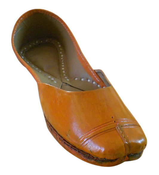 Women Shoes Traditional Jutties Indian Handmade Leather Orange Ballerinas Flip-Flops Flat US 5.5