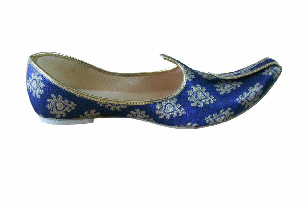 By Kalra Creations Men Shoes Indian Handmade Jutties Sherwani Blue Mojaries Loafers Slip On Flip Flops US 7
