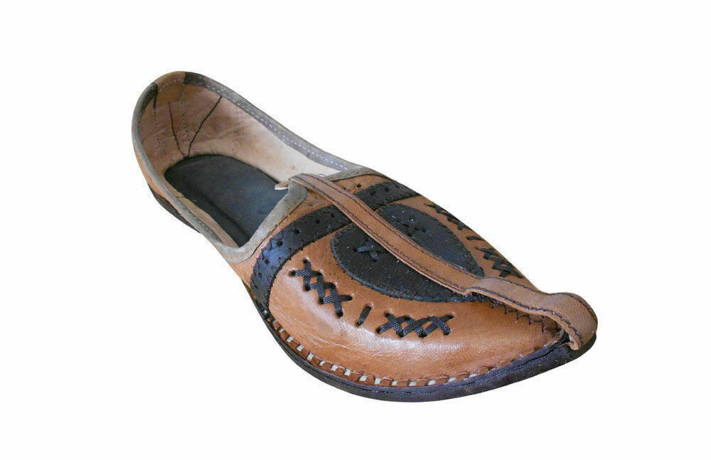 By Kalra Creations Men Shoes Indian Designer Khussa Ethnic Leather Mojaries Handmade Brown Jutties Flip-Flops US 7