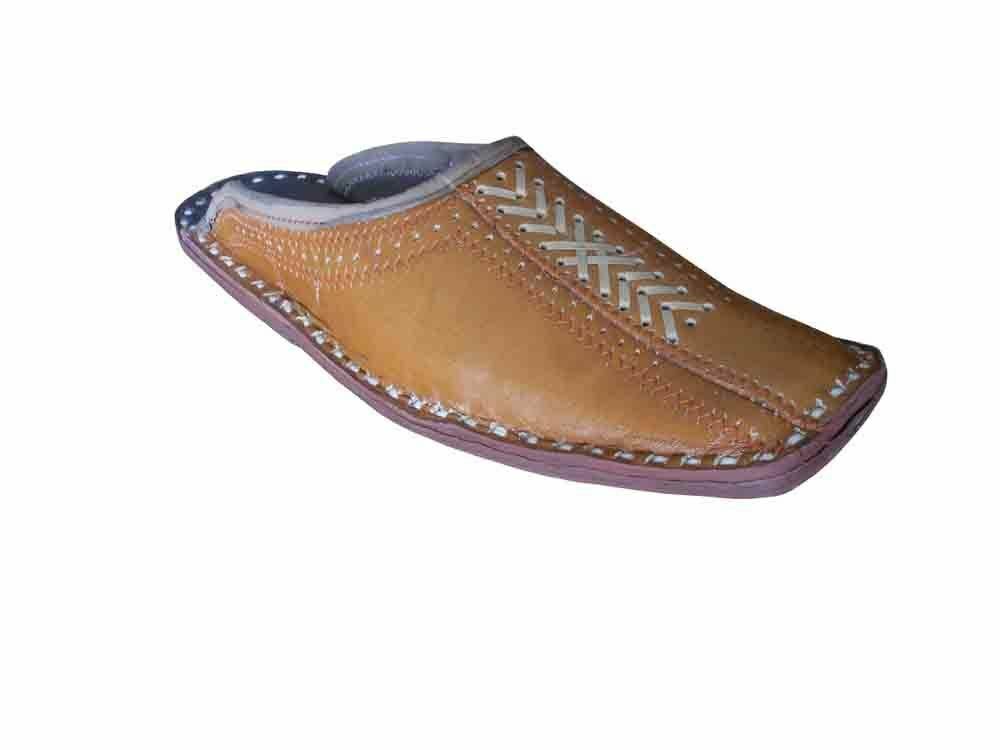 By Kalra Creations Men Slippers Indian Traditional Handmade Brown Clogs Leather Mojaries Flip-Flops Flat US 8