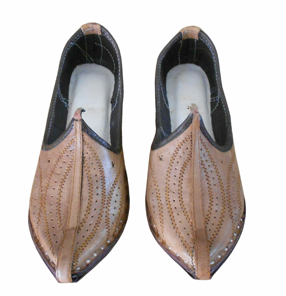 By Kalra Creations Men Shoes Espadrilles Indian Leather Jutties Traditional Camel Mojaries Flip-Flops Flat US 7