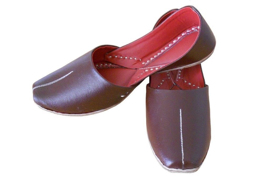 By Kalra Creations Men Shoes Indian Wedding Handmade Brown Leather Mojaries Punjabi Jutties Khussa Flip-Flops Flat US 9