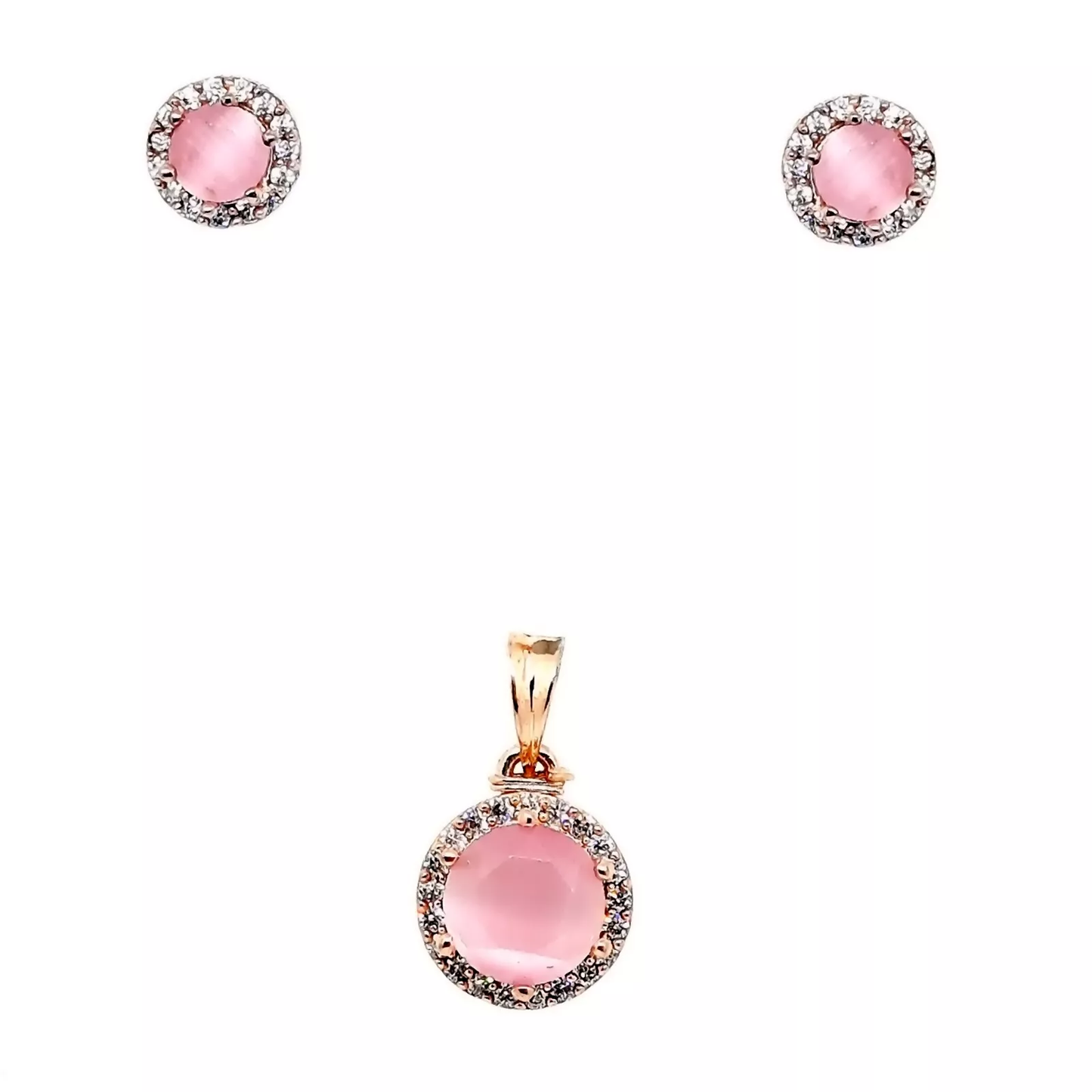 Women Pendant With Tops Earring Indian Rose Gold Plated Pink Stone Copper By Kalra Creations