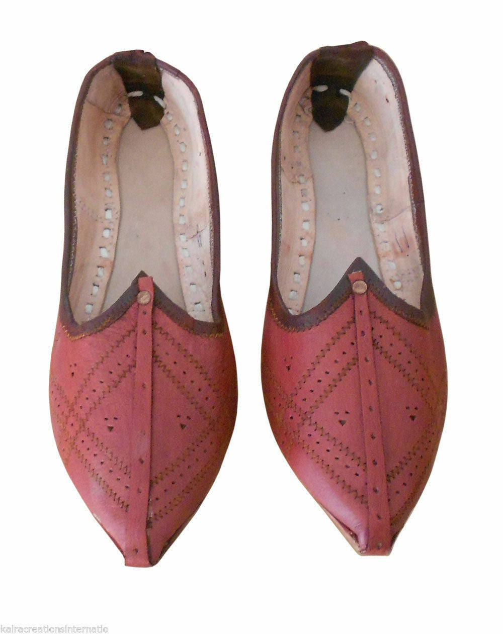 By Kalra Creations Men Shoes Indian Jutties Handmade Leather Brown Mojaries Loafers & Slip Ons Flip Flops Flat US 9