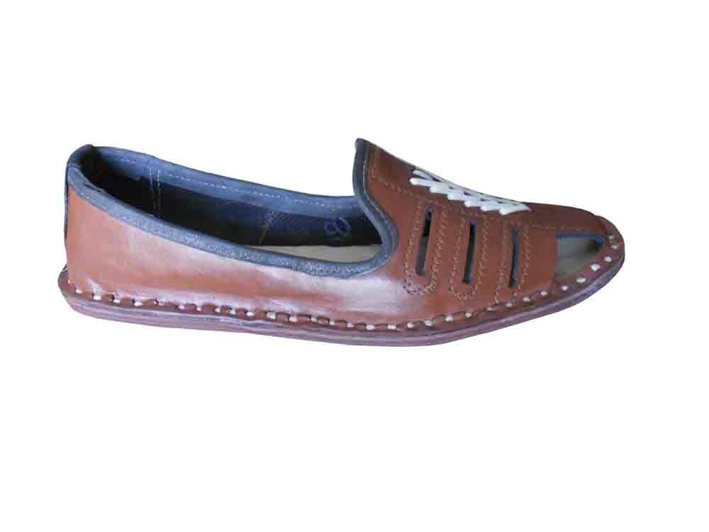 By Kalra Creations Men Shoes Handmade Jutties Leather Brown Boat Khussa Indian Mojaries Flip-Flops Flat US 8-11